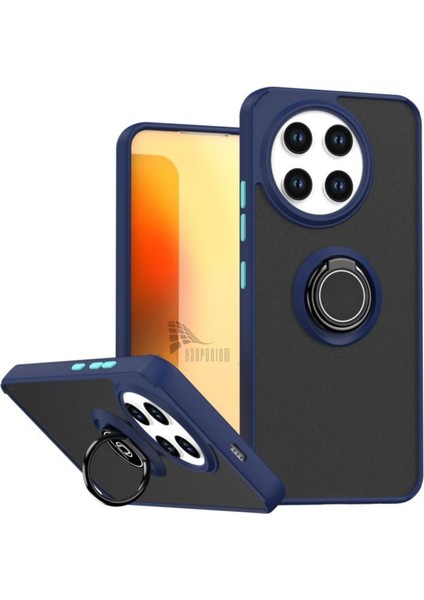 Tecno Spark 30 Pro Uyumlu Kılıf Yüzüklü Standlı Extra Darbe Koruma Sert Silikon Kapak - Lacivert