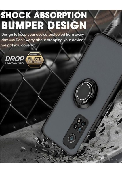 Xiaomi 10T Pro Uyumlu Kılıf Yüzüklü Standlı Extra Darbe Koruma Sert Silikon Kapak - Lacivert fiyatları