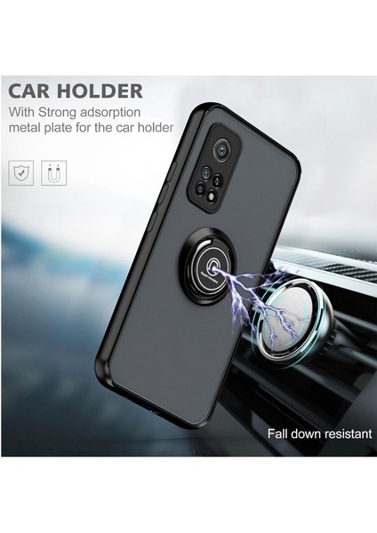 Xiaomi 10T Pro Uyumlu Kılıf Yüzüklü Standlı Extra Darbe Koruma Sert Silikon Kapak - Lacivert modelleri