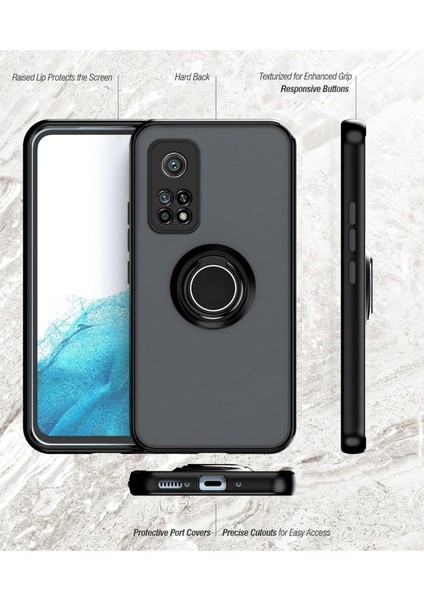 Xiaomi 10T Pro Uyumlu Kılıf Yüzüklü Standlı Extra Darbe Koruma Sert Silikon Kapak - Lacivert indirimleri