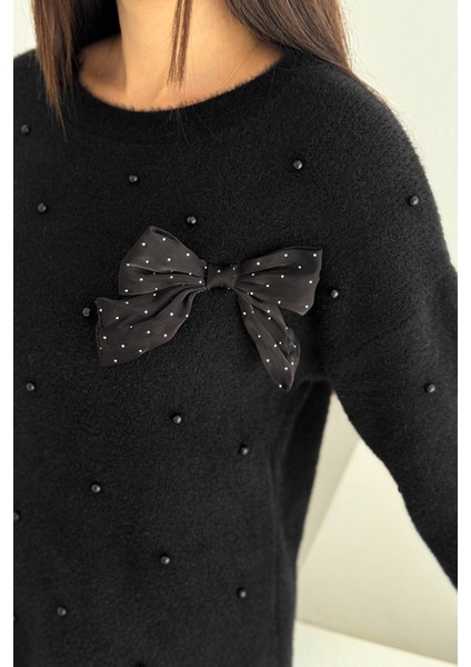 Kadın Boncuk Detaylı Fiyonk Triko Kazak – Zarif & Eğlenceli Stil indirimleri