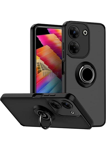 Tecno Camon 20 Uyumlu Kılıf Yüzüklü Standlı Extra Darbe Koruma Sert Silikon Kapak - Siyah