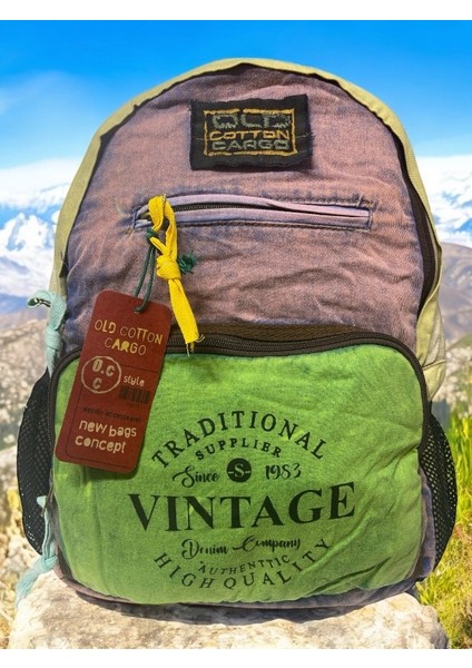 Old Cotton Tek Bölmeli Vintage Disayn Sırt Gezi Çantası North Dakato 30X43CM