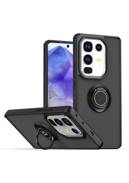 Infinix Note 50 Pro Uyumlu Kılıf Yüzüklü Standlı Extra Darbe Koruma Sert Silikon Kapak - Siyah