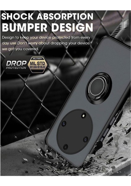 Honor Magic 6 Lite Uyumlu Kılıf Yüzüklü Standlı Extra Darbe Koruma Sert Silikon Kapak - Lacivert fiyatları