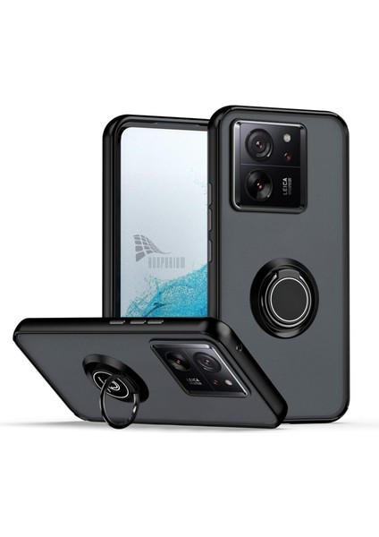 Xiaomi 13T Pro Uyumlu Kılıf Yüzüklü Standlı Extra Darbe Koruma Sert Silikon Kapak - Siyah