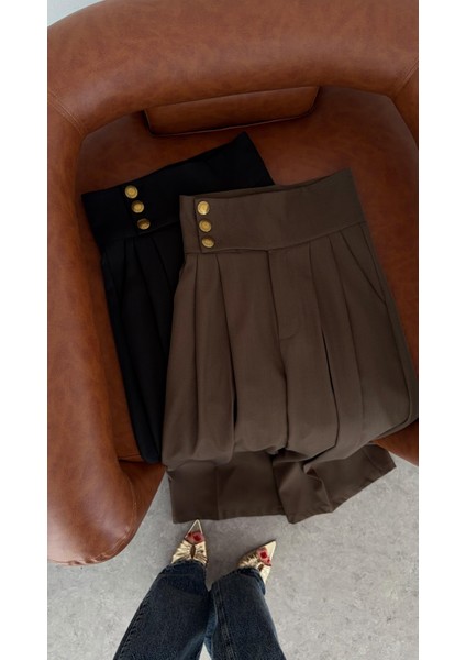 3 Düğmeli Ekstra Yüksek Bel Kahve Pantolon fırsatları