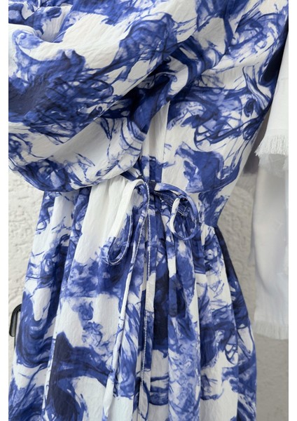 Yandan Bağcık Detaylı Kolları Lastikli Uzun Elbise modelleri