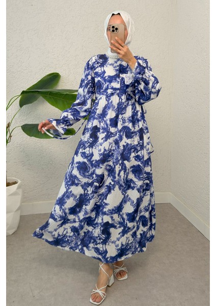 Yandan Bağcık Detaylı Kolları Lastikli Uzun Elbise indirimleri