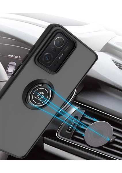 Xiaomi 11T Uyumlu Kılıf Yüzüklü Standlı Extra Darbe Koruma Sert Silikon Kapak - Siyah fırsatları