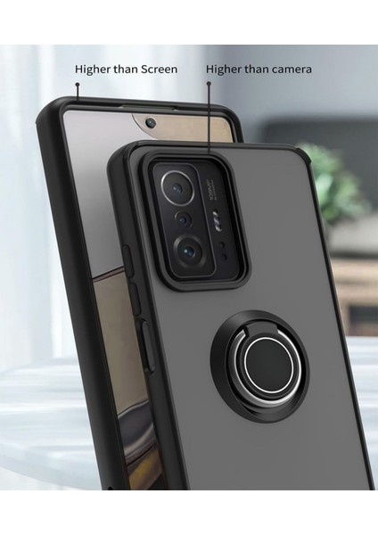 Xiaomi 11T Uyumlu Kılıf Yüzüklü Standlı Extra Darbe Koruma Sert Silikon Kapak - Siyah indirimleri