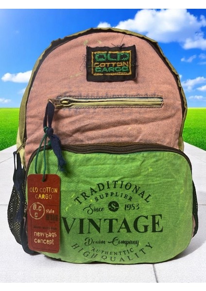 Old Cotton Tek Bölmeli Vintage Disayn Sırt Gezi Çantası North Dakato 30X43CM