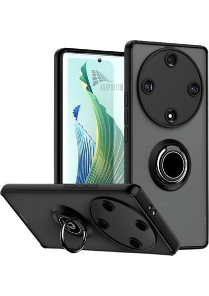 Honor Magic 6 Lite Uyumlu Kılıf Yüzüklü Standlı Extra Darbe Koruma Sert Silikon Kapak - Siyah