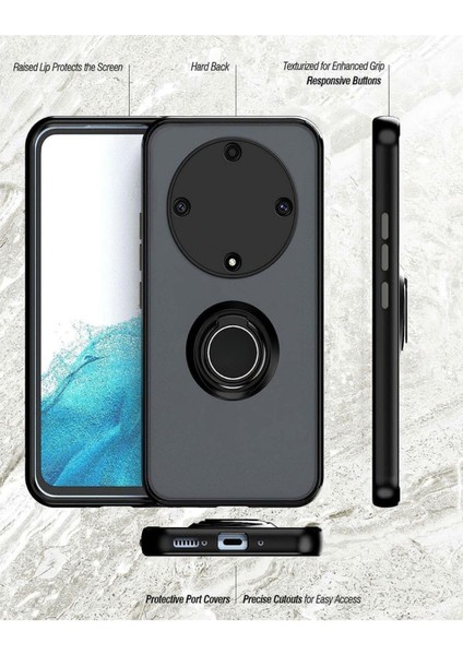 Honor Magic 6 Lite Uyumlu Kılıf Yüzüklü Standlı Extra Darbe Koruma Sert Silikon Kapak - Siyah indirimleri