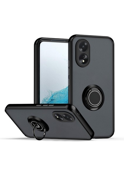 Oppo A38 Uyumlu Kılıf Yüzüklü Standlı Extra Darbe Koruma Sert Silikon Kapak - Siyah