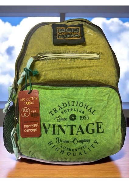 Old Cotton Tek Bölmeli Vintage Disayn Sırt Gezi Çantası North Dakato 30X43CM