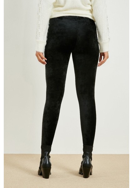 Kadın Siyah Yüksek Bel Kadife Tayt Pantolon modelleri