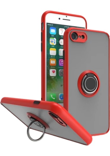Apple iPhone Se 3 Uyumlu Kılıf Yüzüklü Standlı Extra Darbe Koruma Sert Silikon Kapak - Kırmızı