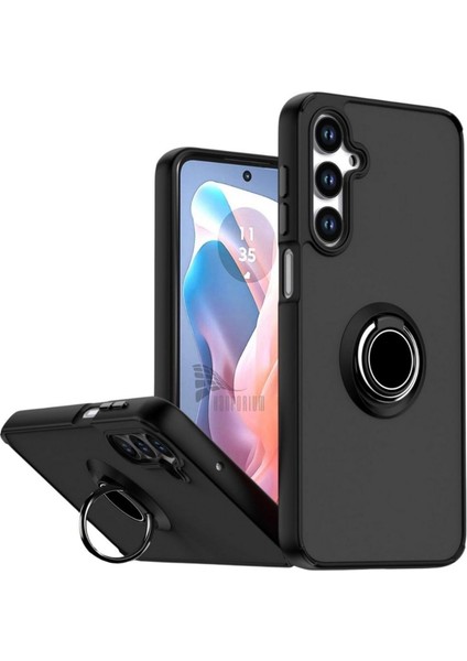 Samsung Galaxy A17 Uyumlu Kılıf Yüzüklü Standlı Extra Darbe Koruma Sert Silikon Kapak - Siyah