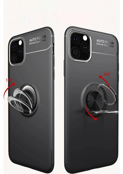 iPhone 11 Pro Max Kılıf Range Yüzüklü Silikon - Siyah-Mavi fiyatları