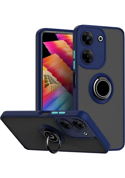Tecno Camon 20 Uyumlu Kılıf Yüzüklü Standlı Extra Darbe Koruma Sert Silikon Kapak - Lacivert