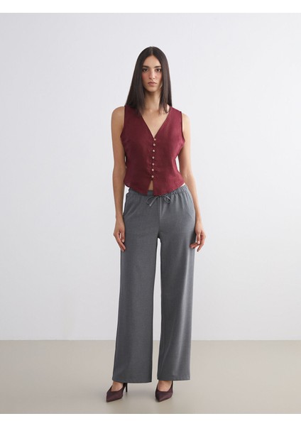 Yeni Sezon Beli Lastikli Geniş Paça Kadın Pantolon