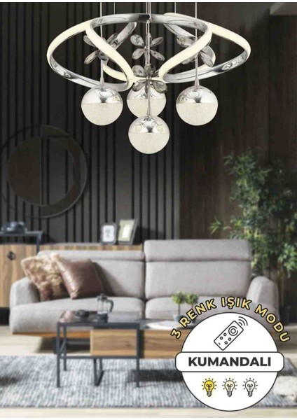 Damsel 4 Toplu Kumandali 3 Renk LED Secenekli Salon Oturma Odasi Avize