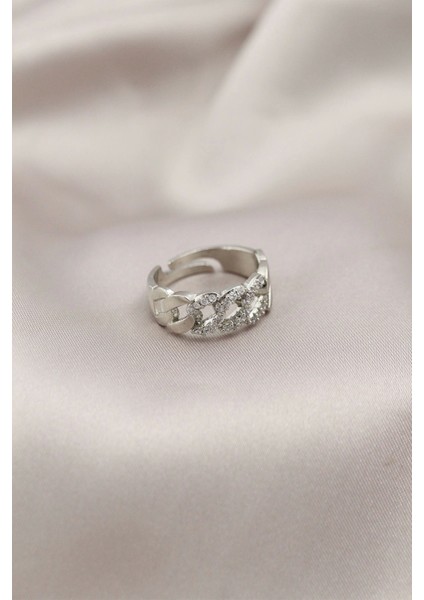 Bfs Gümüş Renk Metal Zincir Model Taşlı Kadın Yüzük