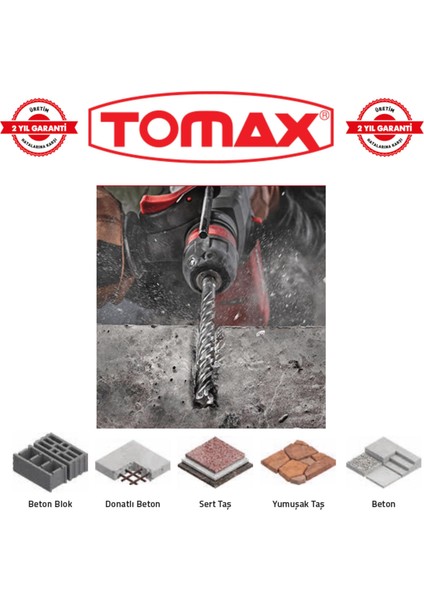 Tomax Sds Plus 9X210 mm 4 Elmaslı Beton ve Duvar Delme Matkap Ucu 10'lu Paket– Crmo modelleri