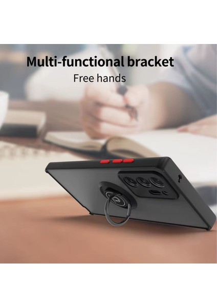 Samsung Galaxy Note 20 Ultra Uyumlu Kılıf Yüzüklü Standlı Extra Darbe Koruma Sert Silikon Kapak - Lacivert fiyatları