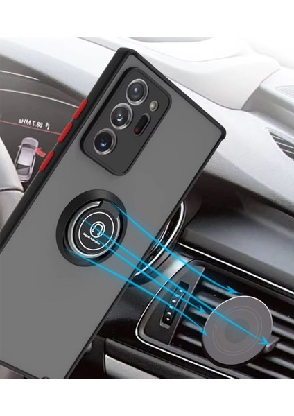 Samsung Galaxy Note 20 Ultra Uyumlu Kılıf Yüzüklü Standlı Extra Darbe Koruma Sert Silikon Kapak - Lacivert modelleri