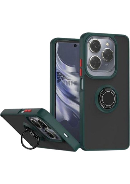 Infinix Hot 40 Uyumlu Kılıf Yüzüklü Standlı Extra Darbe Koruma Sert Silikon Kapak - Yeşil