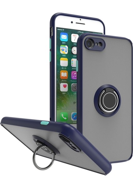 Apple iPhone Se 2 Uyumlu Kılıf Yüzüklü Standlı Extra Darbe Koruma Sert Silikon Kapak - Lacivert