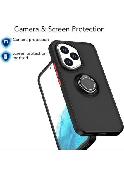 Honor 400 Uyumlu Kılıf Yüzüklü Standlı Extra Darbe Koruma Sert Silikon Kapak - Siyah fiyatları