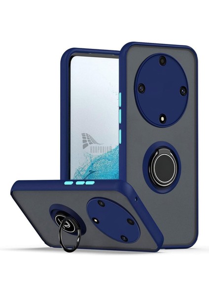 Honor X9B Uyumlu Kılıf Yüzüklü Standlı Extra Darbe Koruma Sert Silikon Kapak - Lacivert