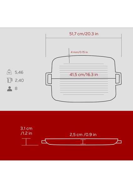 Döküm Dikdörtgen Izgara Tepsi Döküm Demir Yekpare Çift Kulplu Ölçü 31X42CM.-BORDO indirimleri