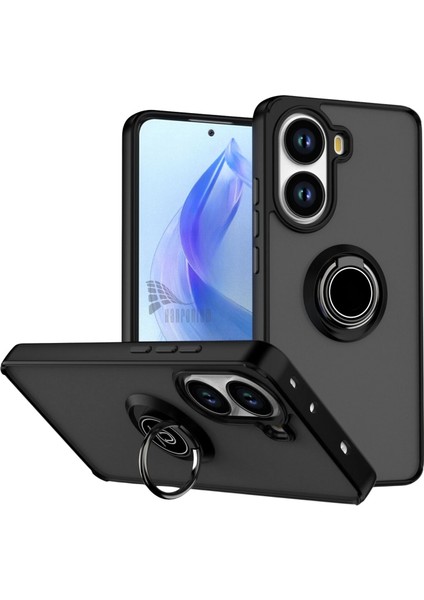 Redmi Turbo 4 Uyumlu Kılıf Yüzüklü Standlı Extra Darbe Koruma Sert Silikon Kapak - Siyah