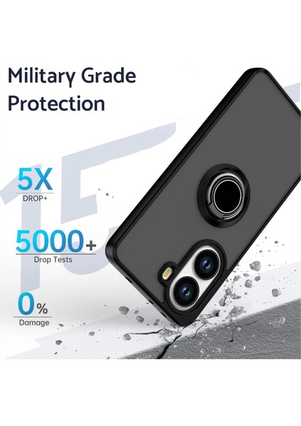 Redmi Turbo 4 Uyumlu Kılıf Yüzüklü Standlı Extra Darbe Koruma Sert Silikon Kapak - Siyah fiyatları