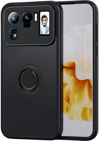 Xiaomi Mi 11 Ultra Uyumlu Kılıf Yüzüklü Standlı Extra Darbe Koruma Sert Silikon Kapak - Siyah