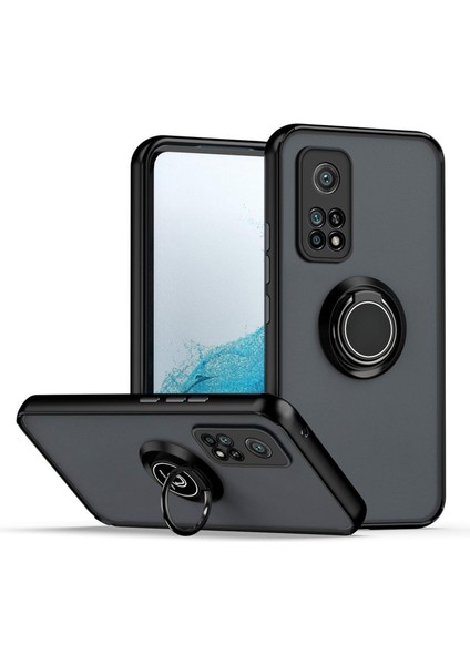 Xiaomi 10T Pro Uyumlu Kılıf Yüzüklü Standlı Extra Darbe Koruma Sert Silikon Kapak - Siyah