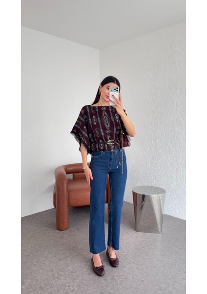 Likralı Kesik Paça Koyu Jean