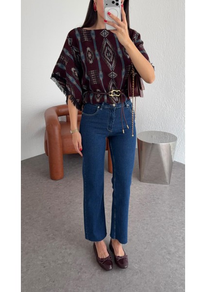 Likralı Kesik Paça Koyu Jean