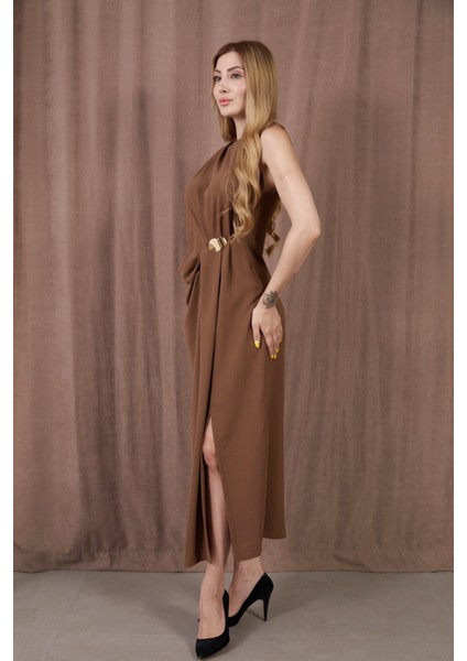 Askılı Yırtmaçlı Linda Kumaş Elbise fiyatları