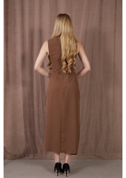 Askılı Yırtmaçlı Linda Kumaş Elbise modelleri