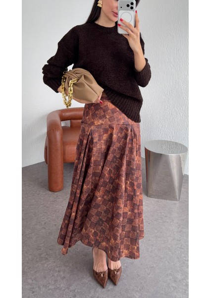 Damalı Kahve Saten Etek fırsatları