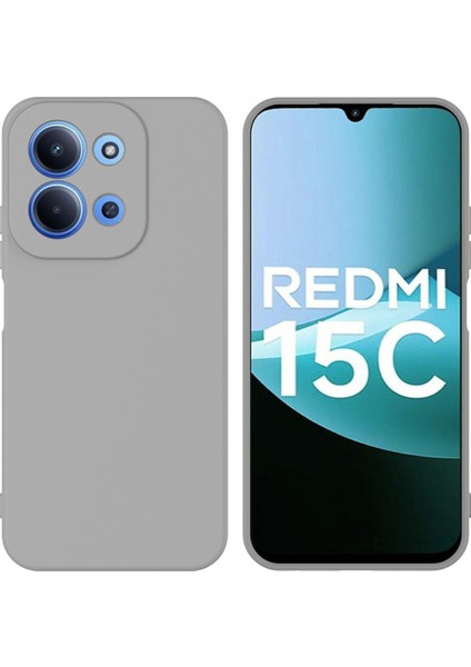 Redmi 15C Uyumlu Silikon Kılıf - Kamera Korumalı Esnek Pastel Renk Kapak - Gri
