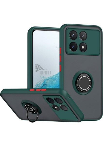 Poco F6 Pro Uyumlu Kılıf Yüzüklü Standlı Extra Darbe Koruma Sert Silikon Kapak - Yeşil