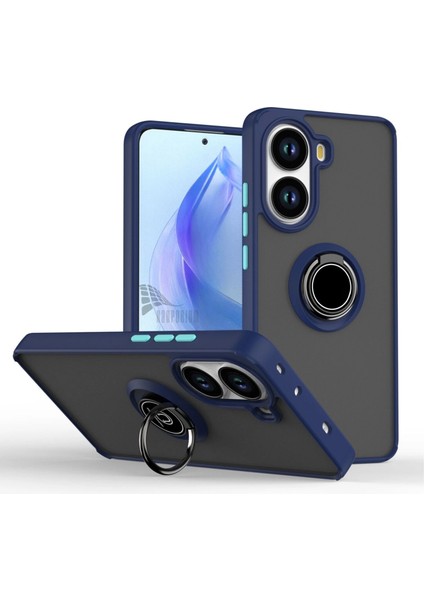 Poco X7 Pro Uyumlu Kılıf Yüzüklü Standlı Extra Darbe Koruma Sert Silikon Kapak - Lacivert