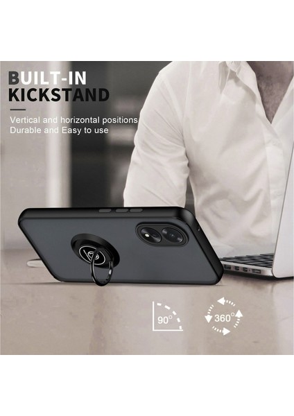 Oppo A18 Uyumlu Kılıf Yüzüklü Standlı Extra Darbe Koruma Sert Silikon Kapak - Lacivert modelleri