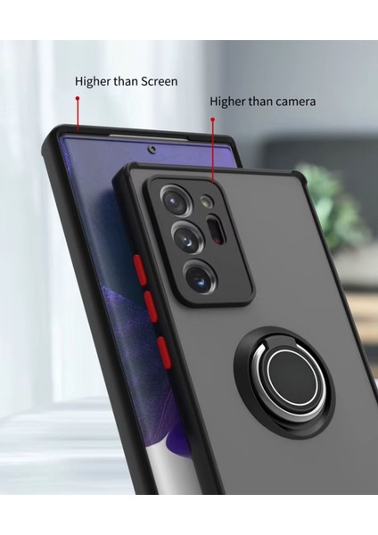 Samsung Galaxy Note 20 Ultra Uyumlu Kılıf Yüzüklü Standlı Extra Darbe Koruma Sert Silikon Kapak - Siyah indirimleri